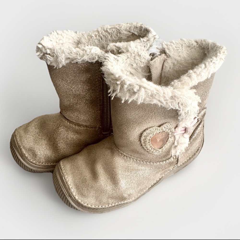 Stride Rite SRT Marta Toddler Girls Boots 6.5M Gold Shimmer Faux Fur Lined